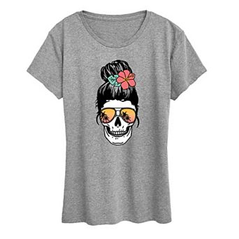 Women's Beach Skull Bun Graphic Tee