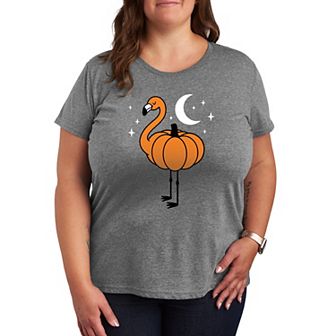 Plus Size Pumpkin Flamingo Graphic Tee
