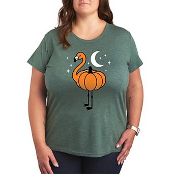 Plus Size Pumpkin Flamingo Graphic Tee