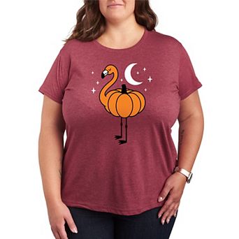 Plus Size Pumpkin Flamingo Graphic Tee