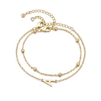 Adornia 14k Gold Plated 2 pc Initial Bracelet Set