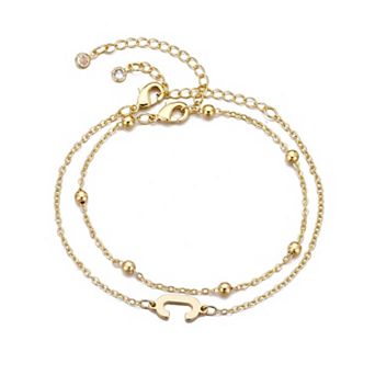Adornia 14k Gold Plated 2 pc Initial Bracelet Set