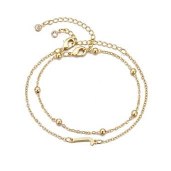 Adornia 14k Gold Plated 2 pc Initial Bracelet Set