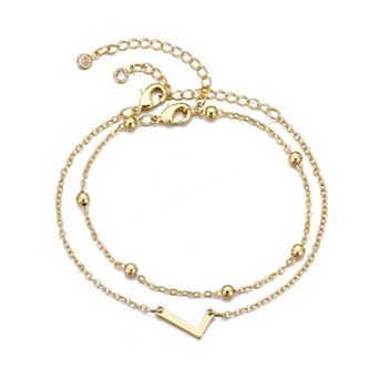 Adornia 14k Gold Plated 2 pc Initial Bracelet Set