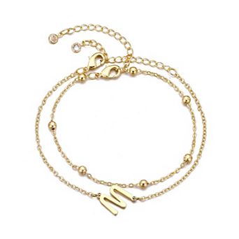 Adornia 14k Gold Plated 2 pc Initial Bracelet Set
