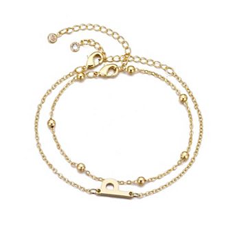 Adornia 14k Gold Plated 2 pc Initial Bracelet Set