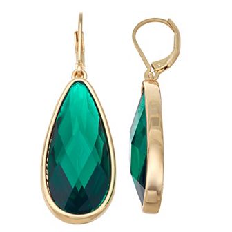 Nine West Gold-Tone Simulated Gemstone Teardrop Leverback Earrings