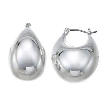 Nine West Silver Tone Puffy Hoop Earrings