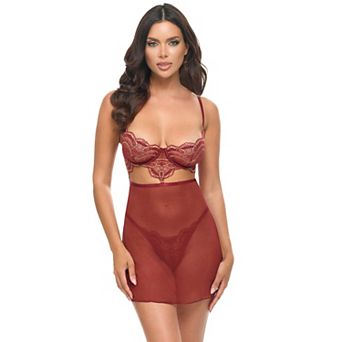 Women's Oh La La Cheri Arielle Lace Babydoll Lingerie Set 75-12063