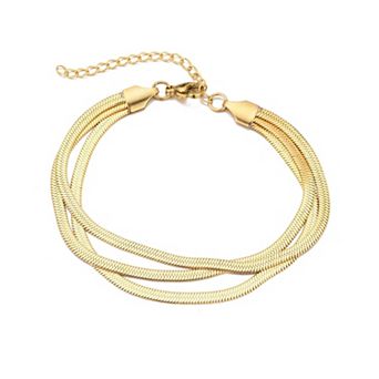 Adornia 18k Gold Plated Tarnish-Resistant Multi-Strand Herringbone Chain Bracelet
