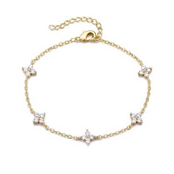 Adornia 14k Gold Flash Plated Cubic Zirconia Flower Station Bracelet