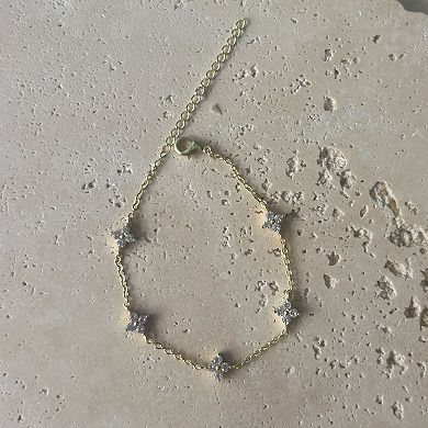 Adornia 14k Gold Flash Plated Cubic Zirconia Flower Station Bracelet