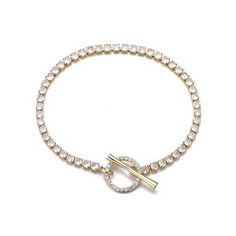 Adornia 14k Gold Plated Crystal Toggle Tennis Bracelet