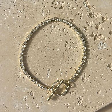 Adornia 14k Gold Plated Crystal Toggle Tennis Bracelet