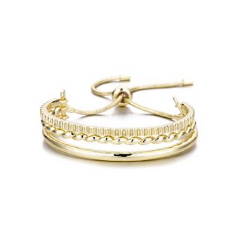 Adornia 14k Gold Plated 3-Line Design Adjustable Bolo Bracelet