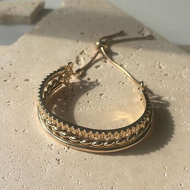 Adornia 14k Gold Plated 3-Line Design Adjustable Bolo Bracelet