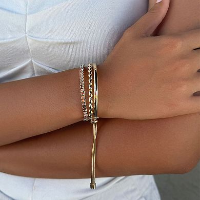 Adornia 14k Gold Plated 3-Line Design Adjustable Bolo Bracelet