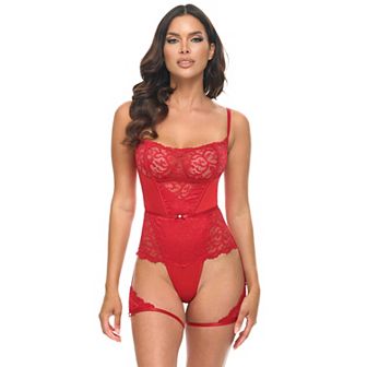 Women's Oh La La Cheri Lace Teddy with Garters 51-12112