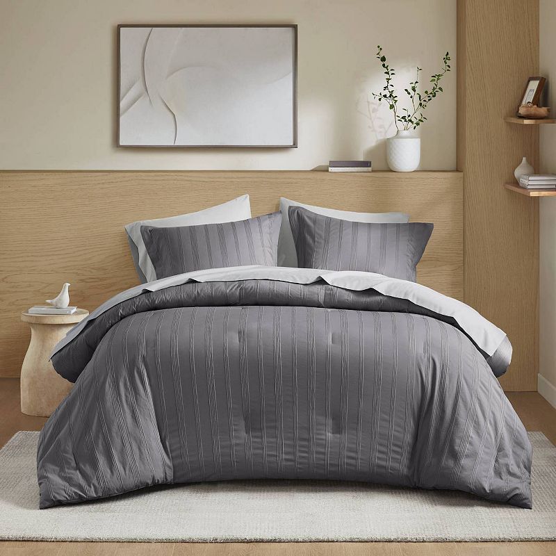 510 Design Logan Woven Striped Comforter Set With Sheets, Grey