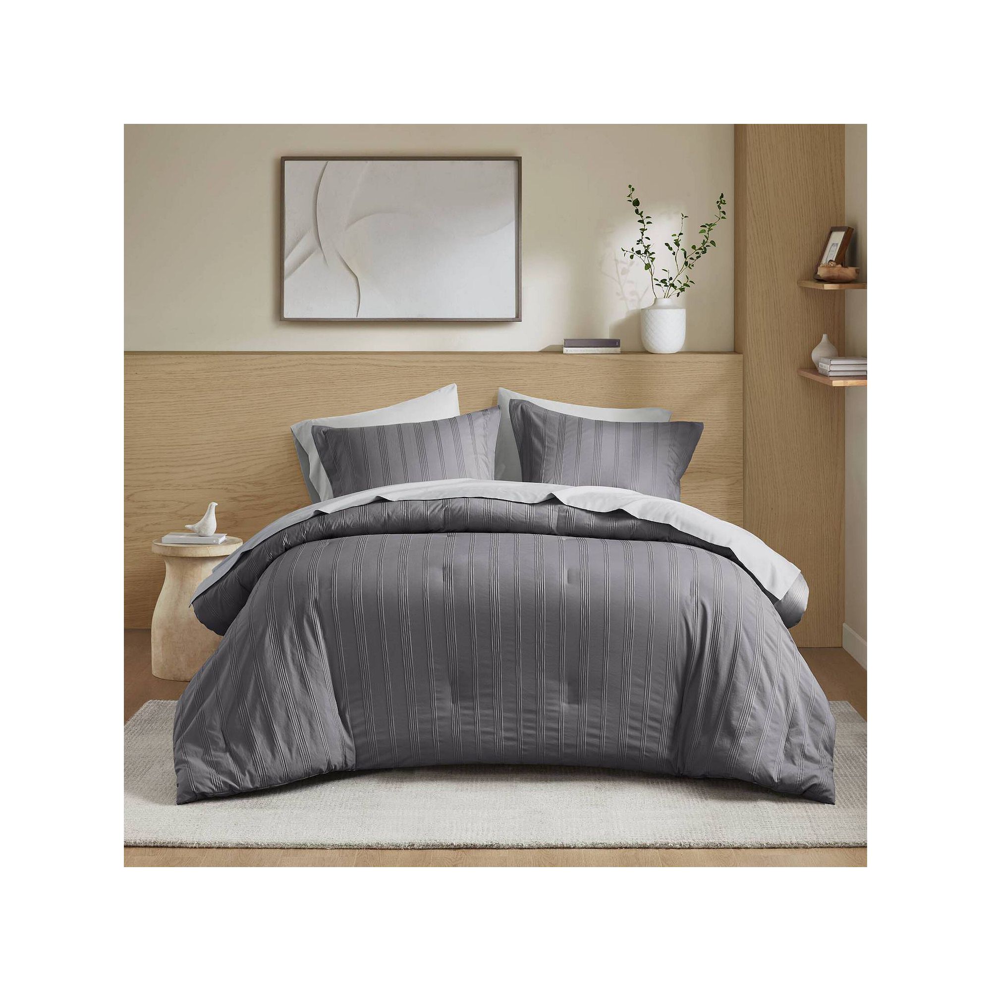 510 Design Logan Woven Striped Duvet Cover Set, Grey