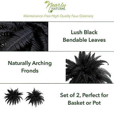 Nearly Natural 40-Inch Black Artificial Boston Fern 2-Piece Set