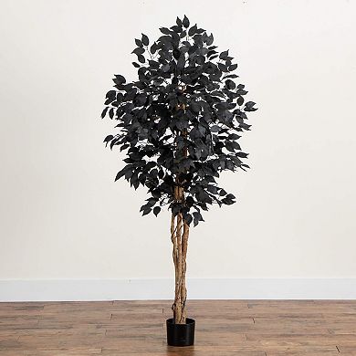 Nearly Natural 4-ft. Artificial Black Ficus Tree with Natural Trunk