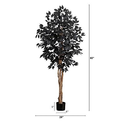 Nearly Natural 4-ft. Artificial Black Ficus Tree with Natural Trunk
