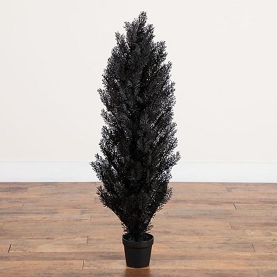 nearly natural 4-ft. Indoor/Outdoor UV Resistant Artificial Halloween Black Cedar Tree
