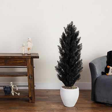 nearly natural 4-ft. Indoor/Outdoor UV Resistant Artificial Halloween Black Cedar Tree