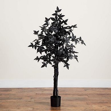 Nearly Natural 4-ft. Artificial Black Maple Tree with Natural Trunk
