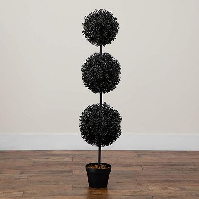 Nearly Natural 4-ft. UV Resistant Artificial Black Triple Ball Boxwood Topiary