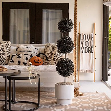 Nearly Natural 4-ft. UV Resistant Artificial Black Triple Ball Boxwood Topiary