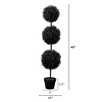 Nearly Natural 4-ft. UV Resistant Artificial Black Triple Ball Boxwood Topiary