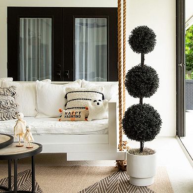 Nearly Natural 5-ft. UV Resistant Artificial Black Triple Ball Boxwood Topiary