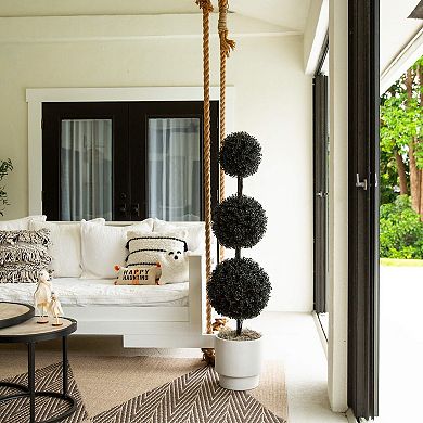 Nearly Natural 5-ft. UV Resistant Artificial Black Triple Ball Boxwood Topiary