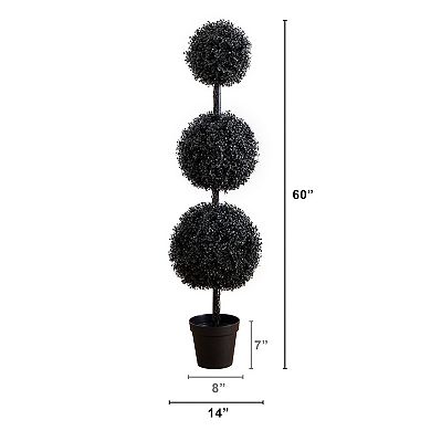 Nearly Natural 5-ft. UV Resistant Artificial Black Triple Ball Boxwood Topiary