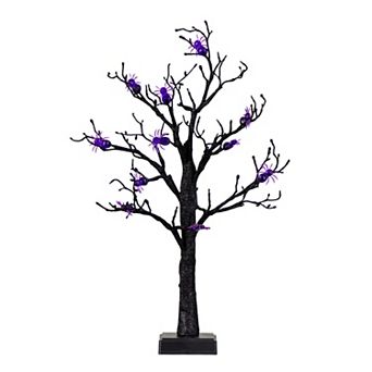 Nearly Natural 2-ft. Pre-Lit Artificial Halloween Spider Twig Tree with LED Lights