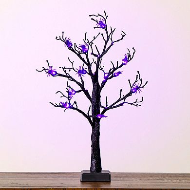 Nearly Natural 2-ft. Pre-Lit Artificial Halloween Spider Twig Tree with LED Lights