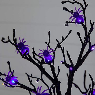 Nearly Natural 2-ft. Pre-Lit Artificial Halloween Spider Twig Tree with LED Lights