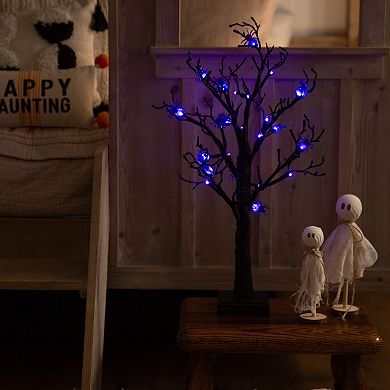 Nearly Natural 2-ft. Pre-Lit Artificial Halloween Spider Twig Tree with LED Lights