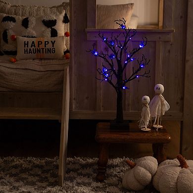 Nearly Natural 2-ft. Pre-Lit Artificial Halloween Spider Twig Tree with LED Lights