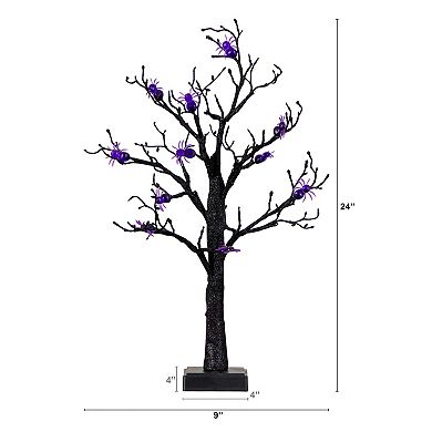 Nearly Natural 2-ft. Pre-Lit Artificial Halloween Spider Twig Tree with LED Lights