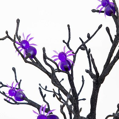 Nearly Natural 2-ft. Pre-Lit Artificial Halloween Spider Twig Tree with LED Lights