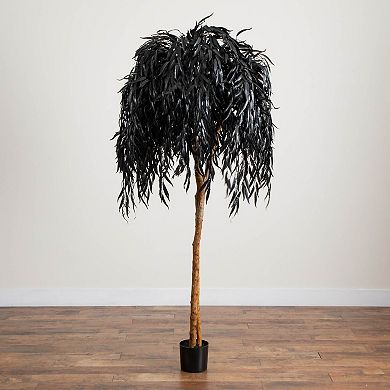 Nearly Natural 6-ft. Artificial Halloween Black Willow Tree