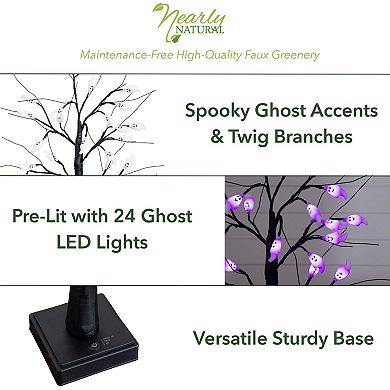 Nearly Natural 2-ft. Pre-Lit Artificial Halloween Ghost Twig Tree with LED Lights