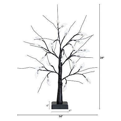 Nearly Natural 2-ft. Pre-Lit Artificial Halloween Ghost Twig Tree with LED Lights
