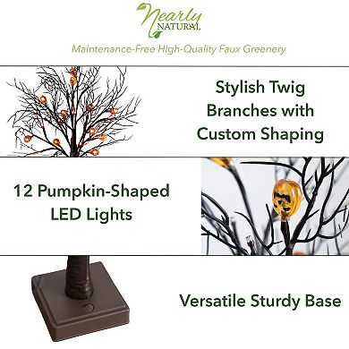 Nearly Natural 22-Inch Pre-Lit Artificial Halloween Twig Tree with 12 LED Pumpkin Lights