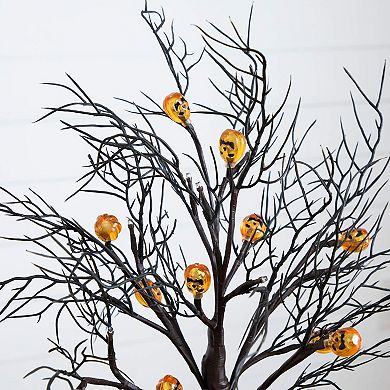 Nearly Natural 22-Inch Pre-Lit Artificial Halloween Twig Tree with 12 LED Pumpkin Lights