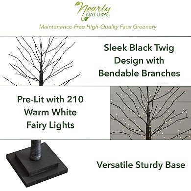 nearly natural 2-ft. Pre-Lit Artificial Black Twig Tree with 210 LED Lights