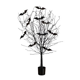 nearly natural 4-ft. Pre-Lit Artificial Halloween Twig Tree with Bats & 50 LED Lights